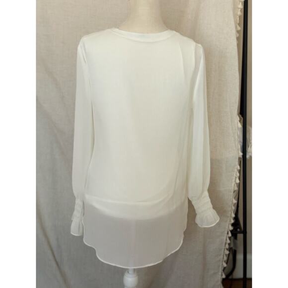 Zara White Chiffon Pleated Long Sheer Sleeve Blouse Size M - Picture 4 of 7